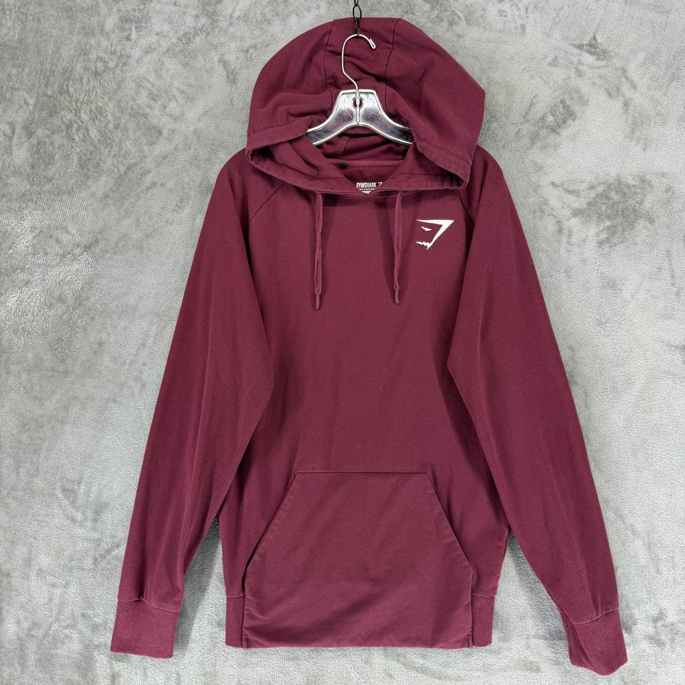 Gymshark Hoodie Mens XL Burgundy Maroon Pullover Logo Raglan Activewear 24677